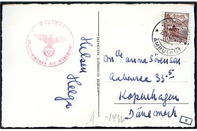 10 c. på brevkort sendt som tryksag og annulleret Bahnpost* Ambulant * 274 d. 25.5.1942 til København, Danmark. Tysk censur.