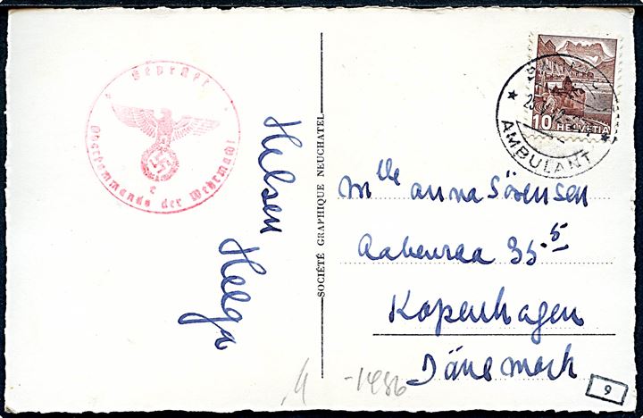 10 c. på brevkort sendt som tryksag og annulleret Bahnpost* Ambulant * 274 d. 25.5.1942 til København, Danmark. Tysk censur.