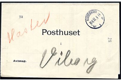 Ufrankeret Avissag med forespørgsel fra Kjøbenhavn d. 10.11.1932 til Viborg Postkontor - returneret med svar. 
