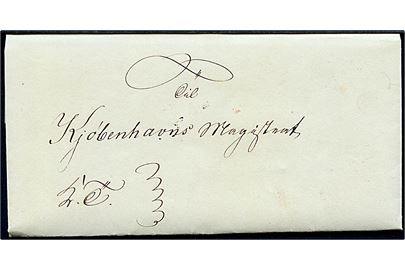 1841. Tjenestebrev med fuldt indhold fra Bornholms Amtsstue d. 21.9.1841 til Kjøbenhavns Magistrat. Komplet lagsegl på bagsiden.
