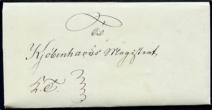 1841. Tjenestebrev med fuldt indhold fra Bornholms Amtsstue d. 21.9.1841 til Kjøbenhavns Magistrat. Komplet lagsegl på bagsiden.