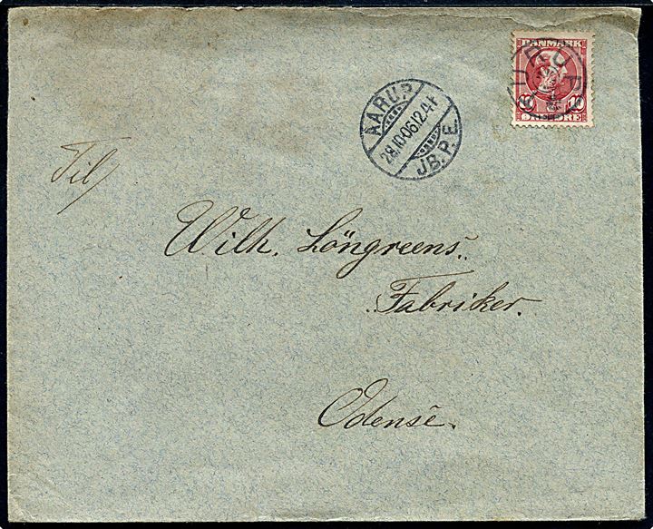 10 øre Chr. IX på brev annulleret med stjernestempel TURUP sidestemplet Aarup JB.P.E. d. 28.10.1906 til Odense.