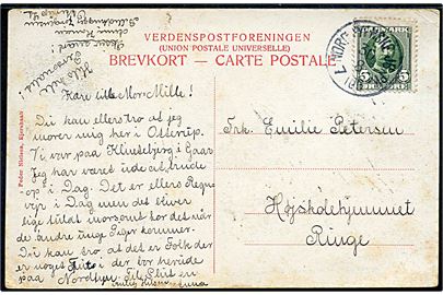 5 øre Fr. VIII på brevkort (Parti fra Otterup) annulleret med lapidar bureaustempel Nord Fyenske JB:PK: d. 30.8.190? til Ringe.