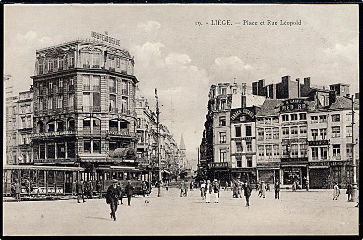 Belgien. Liége. Place et Rue Leopold med sporvogn. H. Georges u/no. 