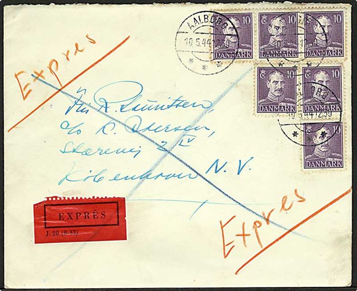 10 øre Chr. X (6) på ekspresbrev fra Aalborg d. 10.5.1944 til København.