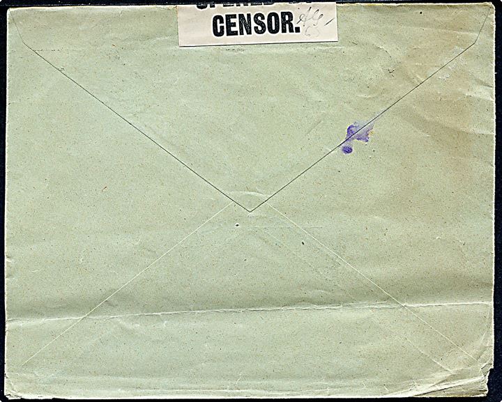 20 øre Posthorn på fortrykt kuvert fra Den Norske Amerikalinje A/S i Kristiania d. 26.9.1914 til Liverpool, England. Åbnet af britisk censur med lille censurbanderole påskrevet AG65. Folder.
