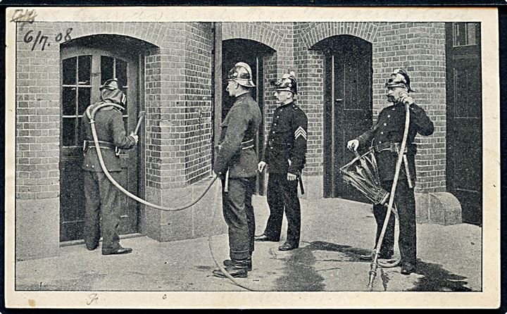 Københavns Brandvæsen holder røgdykker øvelse med iltmaske. Fra fest i Kongens Have d. 6.7.1908. U/no. Kvalitet 7