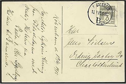 3 øre helsagsafklip som frankering på brevkort fra Kjøbenhavn d. 13.9.1915 til Charlottenlund.