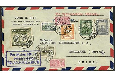 Blandingsfrankeret luftpostbrev fra Bogota d. 21.3.1949 til Schlieren, Schweiz. 