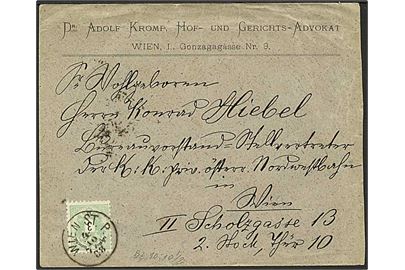 3 kr. Våben single på lokalbrev i Wien d. 4.10.1888.