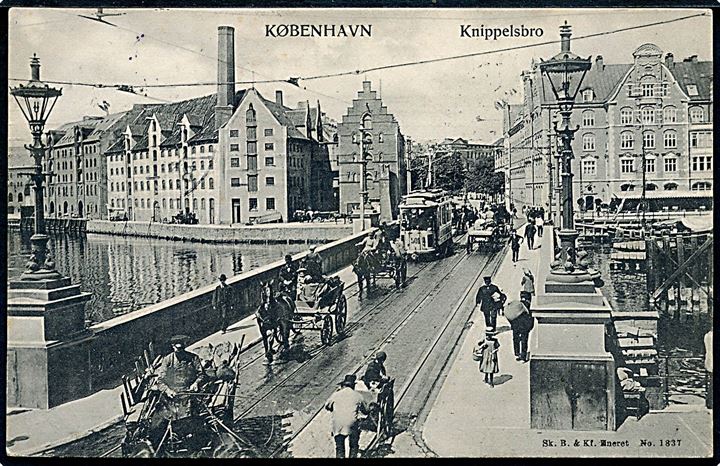 Knippelsbro med hestevogne og sporvogn no. 501. Sk. B. & Kf. No. 1837. Kvalitet 8