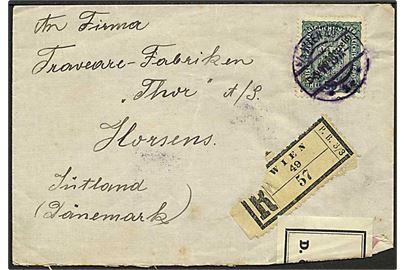 50 h. Deutschösterreich provisorium single på anbefalet brev fra Wien d. 5.11.1919 til Horsens, Danmark. Åbnet af østrigsk censur.