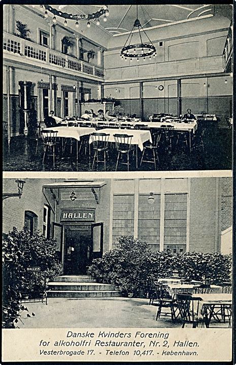 Vesterbrogade 17 “Hallen”. Danske Kvinders Forening for alkoholfri Restauranter Nr. 2. J.J.N. no. 6263. Løs hj. Kvalitet 6