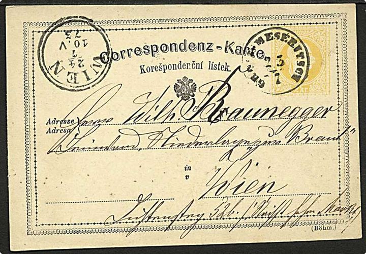 2 kr. helsagsbrevkort fra Gross Meseritsch d. 23.7.1873 til Wien.