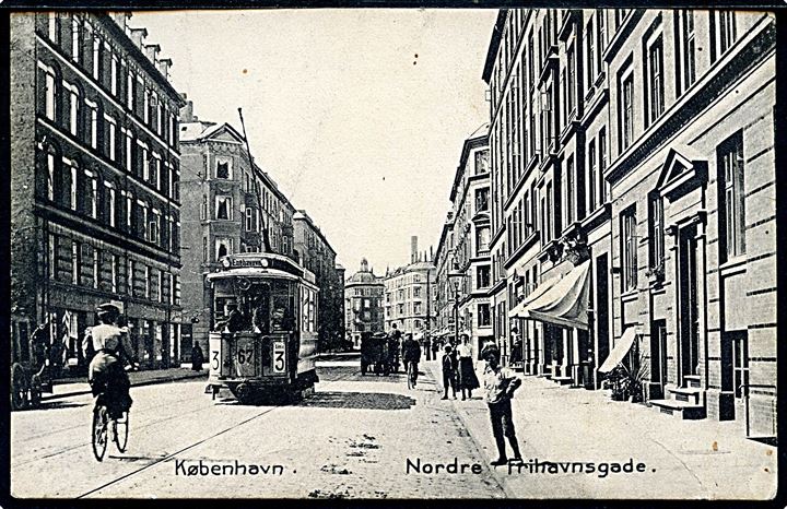Nordre Frihavnsgade med sporvogn linie 3 vogn 67. Stenders no. 6077. Kvalitet 7