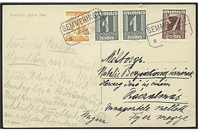 19 gr. frankeret brevkort annulleret med rammestempel Semmering d. 6.8.1925 til Ungarn.