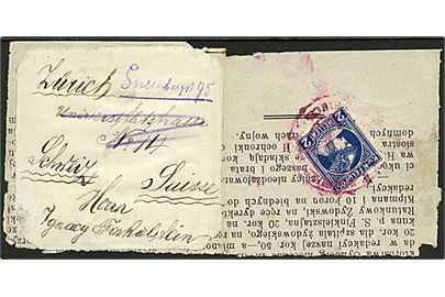 2 h. Feldpost avisportomærke på korsbånd annulleret med censursempel fra Feldkirch ca. 1916 til Zürich, Schweiz.