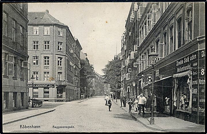 Baggesensgade ved Wesselsgade med Sygekassen “Alderstrøst”. Knackstedt & Näther u/no. Kvalitet 7