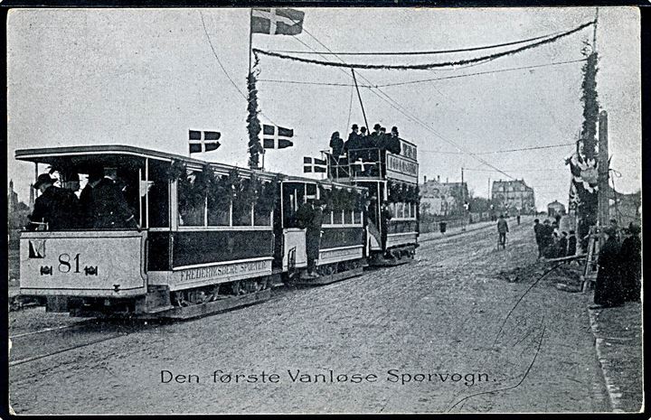 Jernbane Allé med første sporvogn til Vanløse d. 8.12.1914. Bivogn no. 81. U/no. Kvalitet 7