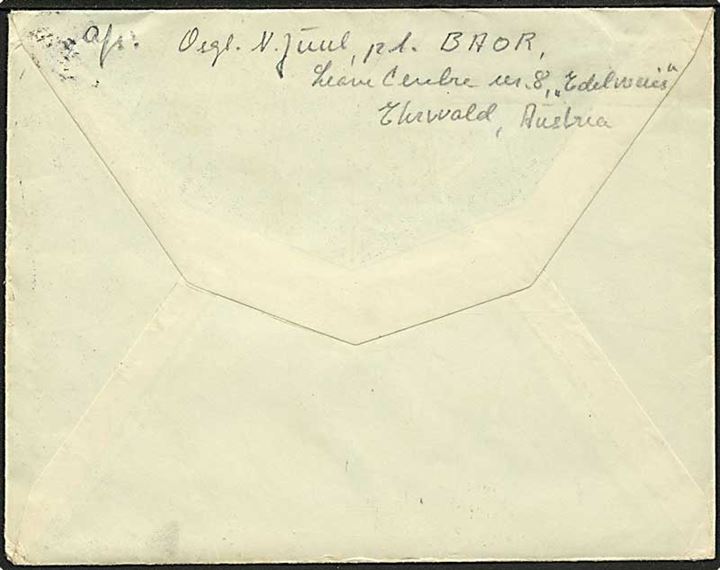 Østrigsk 1,70 s. frankeret brev stemplet Ehrwald d. 16.3.1950 til Charlottenlund. Fra soldat ved BAOR leave Centre No. 8 Edelweis i Ehrwald, Østrig.