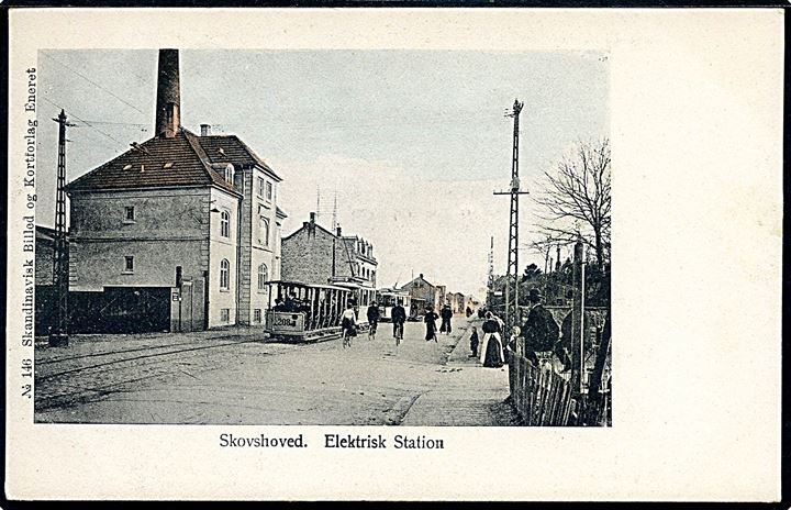 Skovshoved, Strandvejen 274 med Elektrisk station og sporvogn no. 208. Sk. B. & Kf. no. 146.  Kvalitet 9