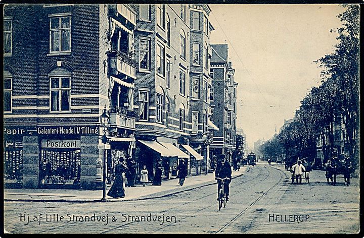 Hellerup, Strandvejen hj. Lille Strandvej med V. Tillings Galanteri Handel. V. Tilling no. 14743. Kvalitet 8