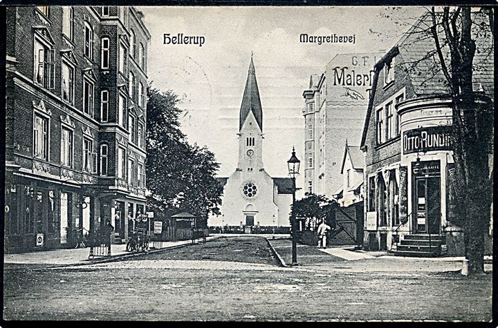Hellerup, Margrethevej med Hellerup kirke. P. Alstrup no. 9133. Kvalitet 8