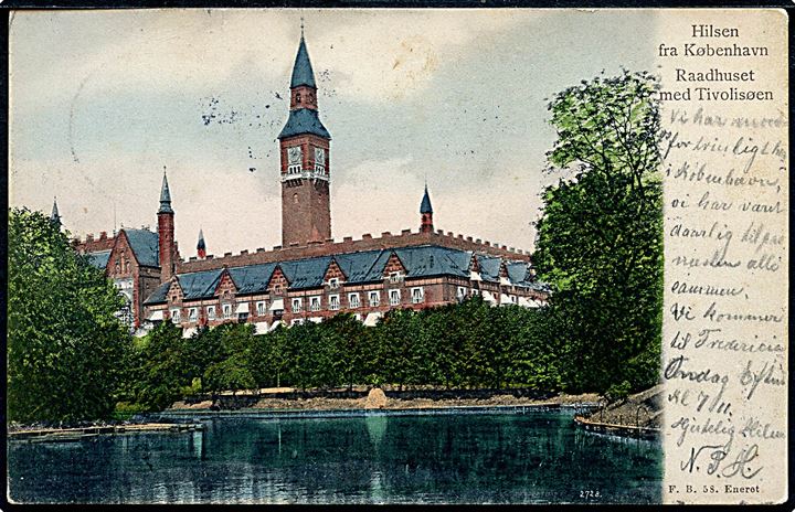 Københavns Raadhus og Tivolisøen, “Hilsen fra København”, Fritz Benzen no. 58. Kvalitet 7