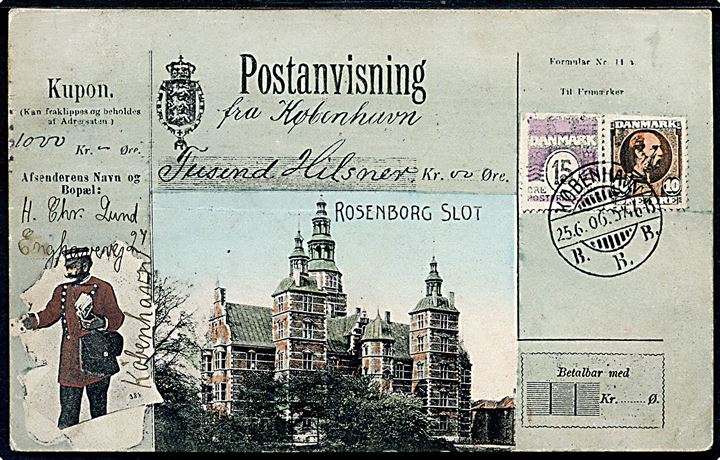 Rosenborg slot, “Postanvisning” med prospekt og postbud. A. Vincent no. 4052. Kvalitet 8