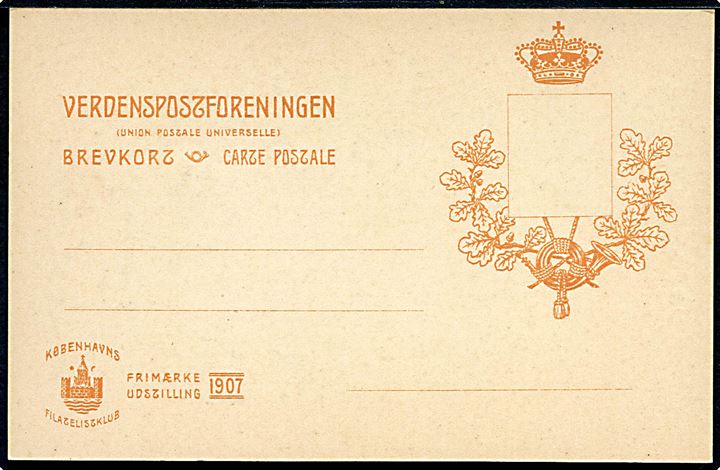 Frimærker. Hilsen fra Københavns Filatelistklub i forbindelse med udstilling 1907. U/no. Kvalitet 9