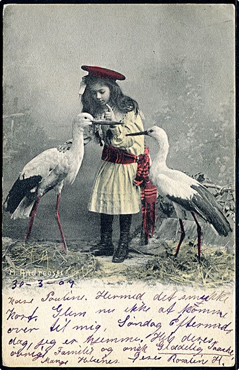 Børn. Pige med storke par. Clément, Tournier & Cie Serie 27 no. 1.  Kvalitet 8