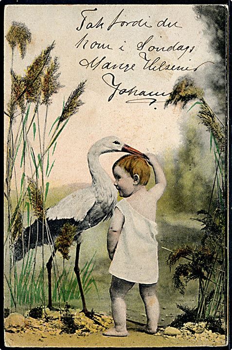 Børn. Lille dreng og stork. P.F.B. serie 2947. Kvalitet 7