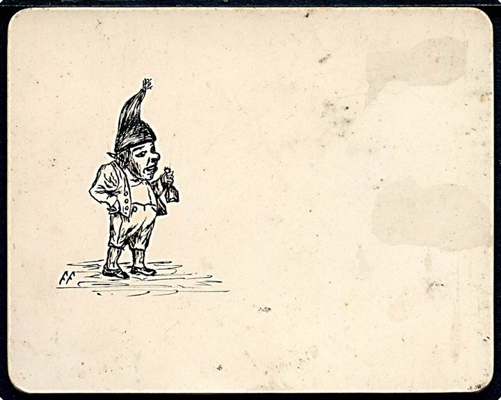 F. F.: Håndtegnet kartonkort med nisse. Dateret Hjørring d. 23.12.1892. Kvalitet 7