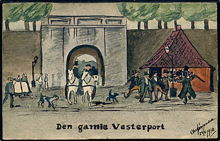 Chr. Jørgensen: “Den gamle Vesterport”. Håndtegnet kort u/no. Kvalitet 8
