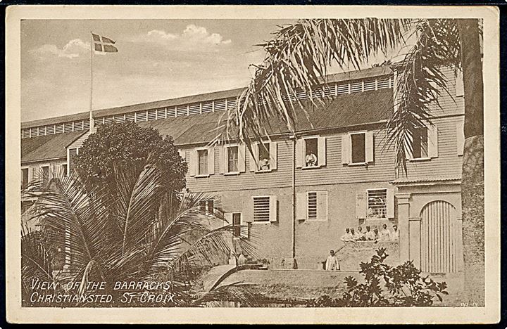 D.V.I., St. Croix, Christiansted, View of the Barracks. A. Lauridsen no. 13. Kvalitet 8