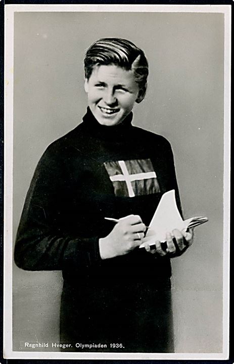 Olympiade 1936. Ragnhild Hveger sølvvinder i Crawl. A. Vincent no. 4. Kvalitet 8