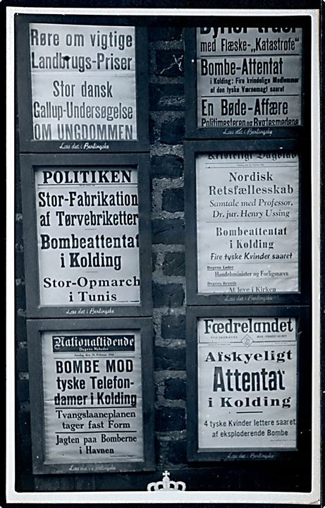 Verdenskrig 2. Avis annoncer med bl.a. Politiken og Fædrelandet. Fotokort u/no. Kvalitet 9