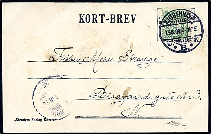 Bud med kuvert. Stenders u/no. Kort-Brev sendt lokalt i Kjøbenhavn 1904. Kvalitet 7