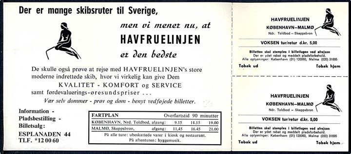 “Hein Godenwind”, M/S, Havfruelinjen København-Malmø. Reklame med 2 vedh. billetter. Ikke postkort. Kvalitet 8