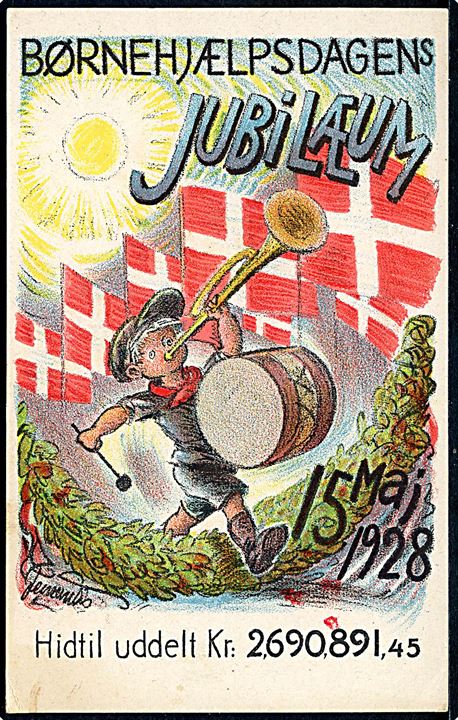 Herluf Jensenius: “Lille-Bror” på Børnehjælpsdagens Jubilæumskort 1928. Vilh. Søborg u/no. Kvalitet 8