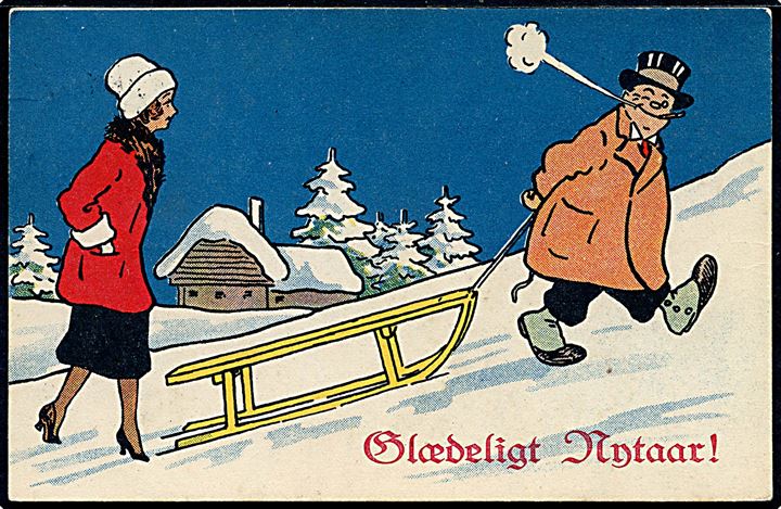 Herluf Jensenius(?): Gyldenspjæt i sne. “Glædeligt Nytaar!” Ed. F. Ph. no. 3252/1 Kvalitet 8