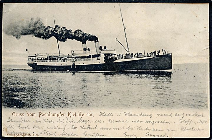 Postdampfer Kiel - Korsør, Gruss vom. C. Reese u/no. Hj.knæk. 