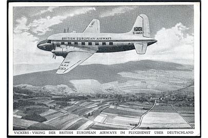 Vickers Viking G-AMGG fra British European Airways (B.E.A.). Reklamekort for flyveruter over Tyskland. 