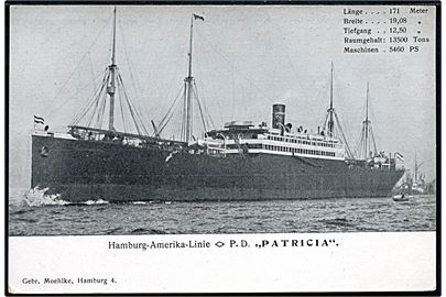 Patricia, S/S, Hamburg Amerika Linie. Gebr. Moehlke u/no.