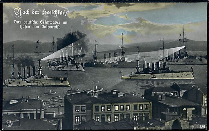 Den tyske Stillehavs-eskadre i havn i Valparaiso, Chile efter slaget ved Coronel 1914. 