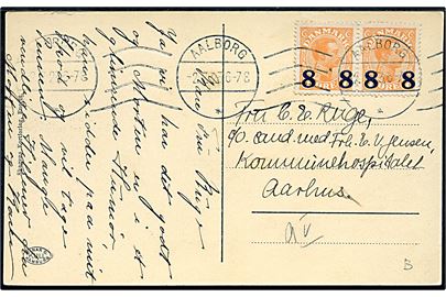 8/7 øre Provisorium i parstykke på overfrankeret brevkort fra Aalborg d. 2.7.1923 til Aarhus.