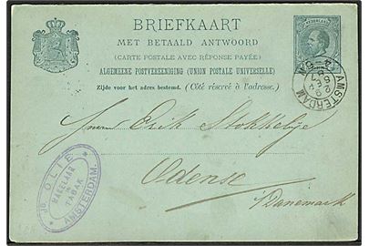 5+5 c. Wilhelm III dobbelt helsagsbrevkort fra Amsterdam d. 29.9.1887 til Odense, Danmark. Ubenyttet vedhængende svardel.