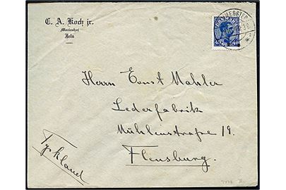 40 øre Chr. X på brev annulleret med brotype IIb Simmersted sn2 d. 9.11.1924 til Flensburg, Tyskland.