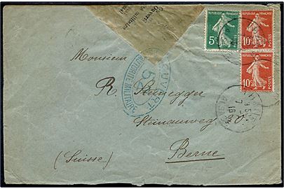 5 c. og 10 c. (2) på brev fra fransk besat Ober Elsass annulleret Thann Alsace d. 7.2.1916 til Bern, Schweiz. Åbnet af fransk censur i Belfort. 