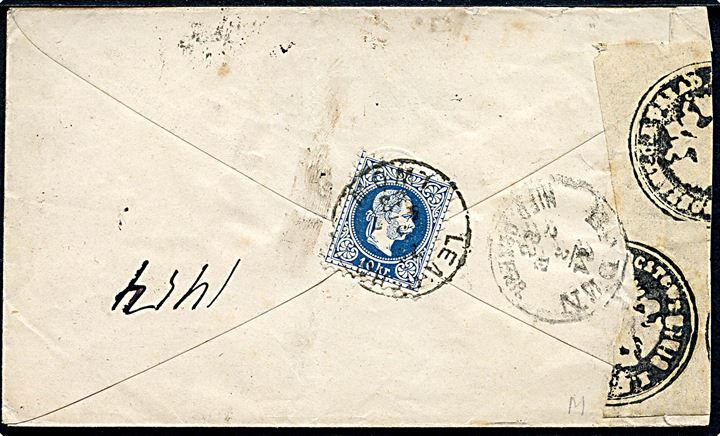 5 kr. helsagskuvert opfrankeret med 10 kr. Franz Joseph mærket Postauftrag og sendt anbefalet fra Lemberg/Lwow d. 29.3.1883 til KK Postamt i Biata - eftersendt til Baden. Lukket med primitiv postoblat.